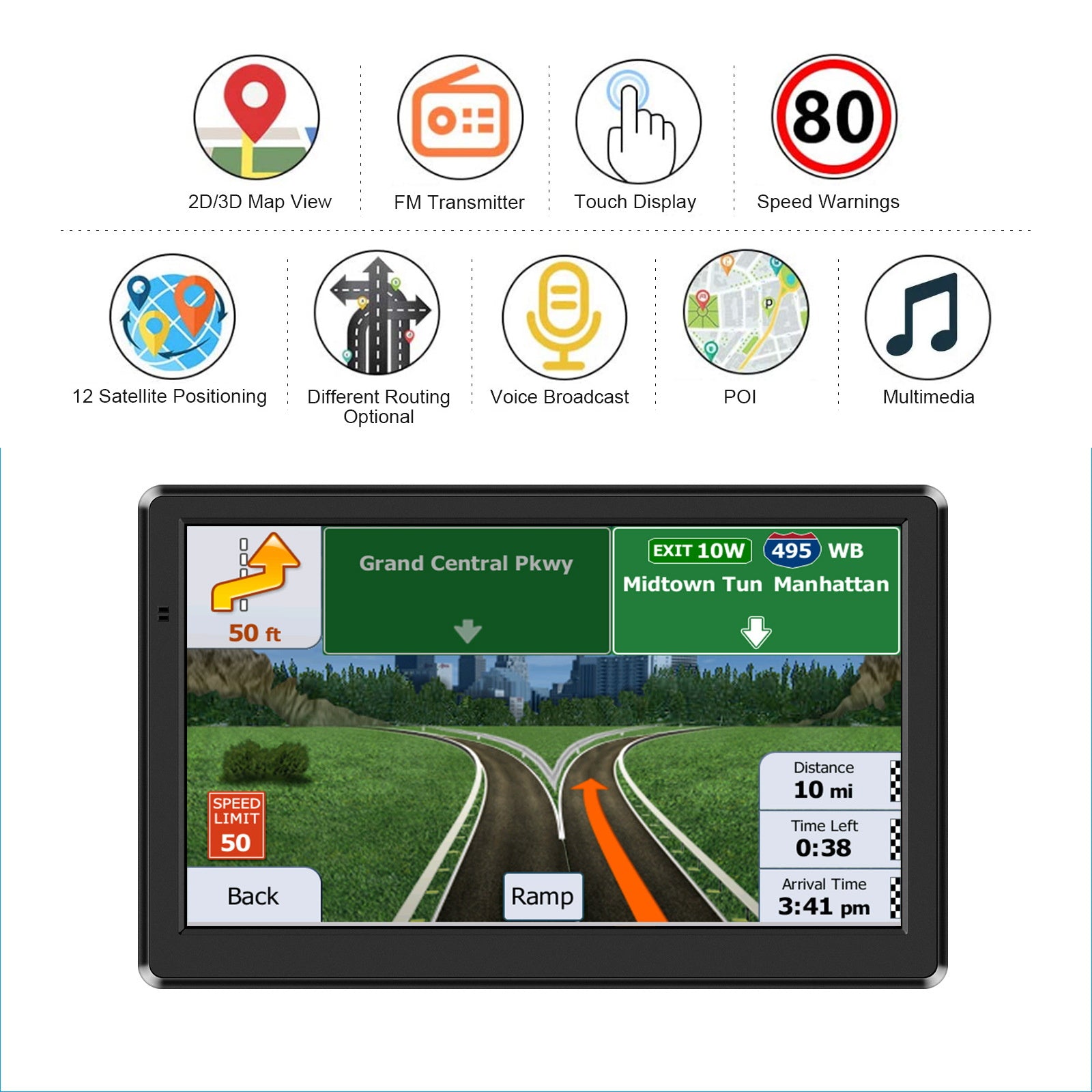 Innocruise X20 7-inch GPS Navigation with FM Transmitter, Global Map Navigation Optional, Multi-language Settings, MP3 Playback, Online Map Updates, for Cars/Van/Trucks