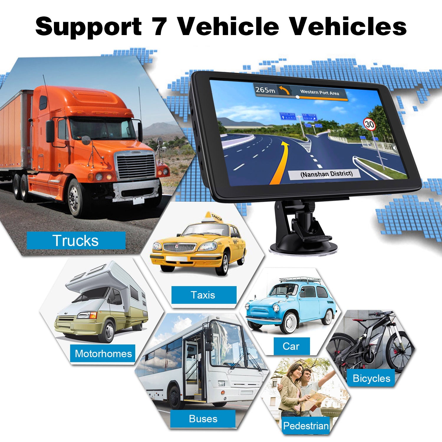 Innocruise X20 7-inch GPS Navigation with FM Transmitter, Global Map Navigation Optional, Multi-language Settings, MP3 Playback, Online Map Updates, for Cars/Van/Trucks