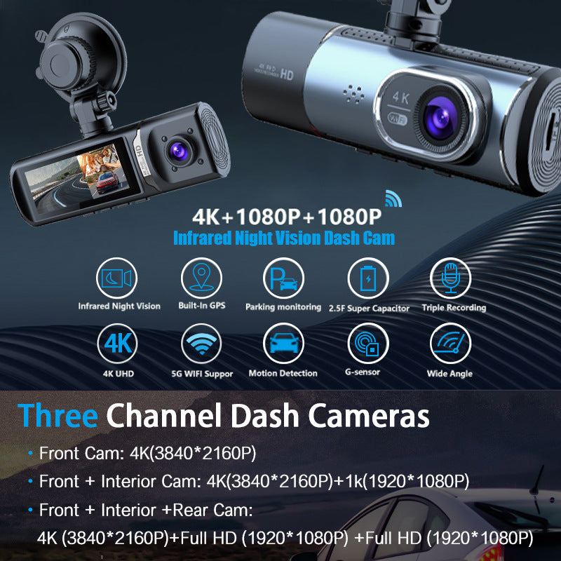 Innocruise Dashcam Car Front Rear 4K+ 1080P+ 1080P, Dash Cam Car Camera 3.18" IPS Screen, Free 128 GB Card, 5.8 GHz WiFi, GPS, 170° Wide Angle WDR, IR Night Vision