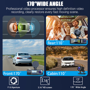 Innocruise Dashcam Car Front Rear 4K+ 1080P+ 1080P, Dash Cam Car Camera 3.18
